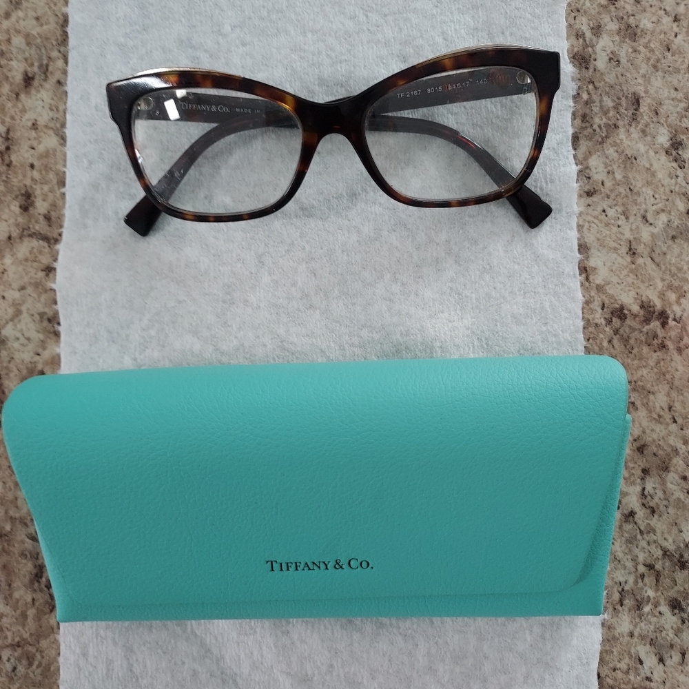 Tiffany 2167 8015 Woman Eyeglass & Case Havana/Gold 54-17-140 Italy Pre-owned